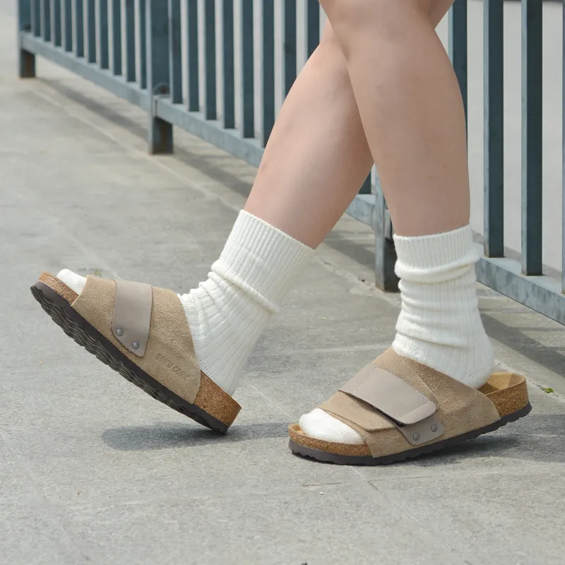 Boku Cork Sole Leather Patchwork Slip Resistant Abrasion Resistant Slide Slippers Unisex Sand-8