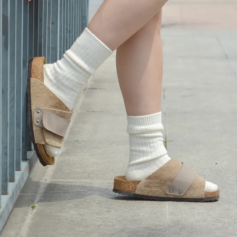 Boku Cork Sole Leather Patchwork Slip Resistant Abrasion Resistant Slide Slippers Unisex Sand-9