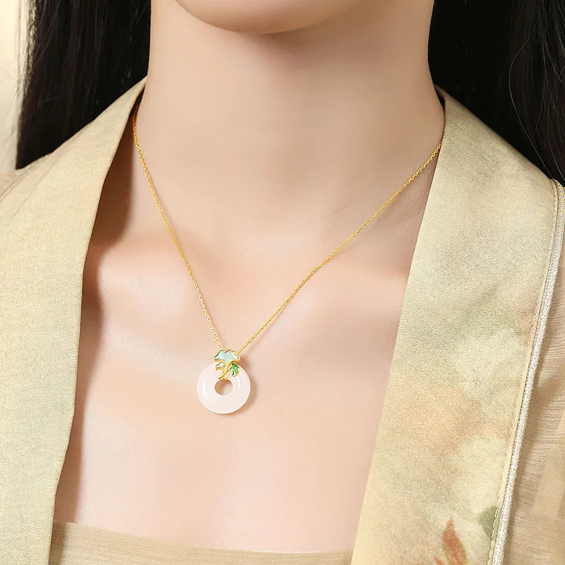 ALLOVE Hetian Jade Necklaces Pale Greenish White Jade Women's-4