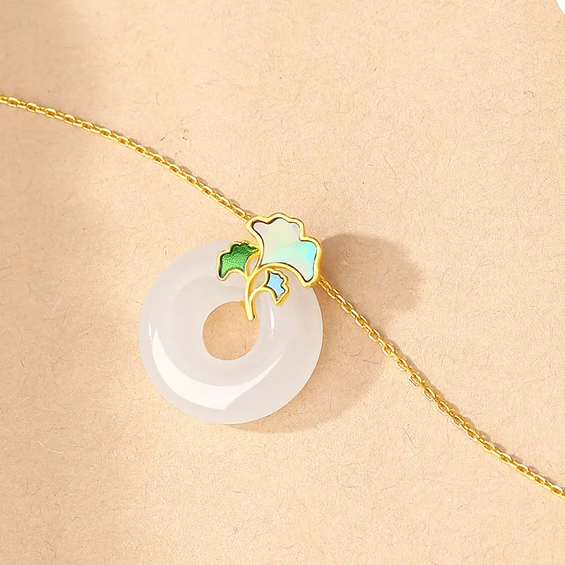 ALLOVE Hetian Jade Necklaces Pale Greenish White Jade Women's-5