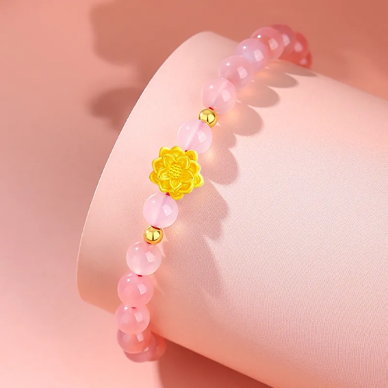 ALLOVE Lotus Fortune Bead Gradient Solid Gold Fixed Price Gold Bracelet Women's-4