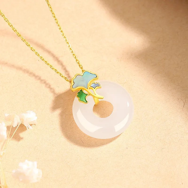 ALLOVE Hetian Jade Necklaces Pale Greenish White Jade Women's-2