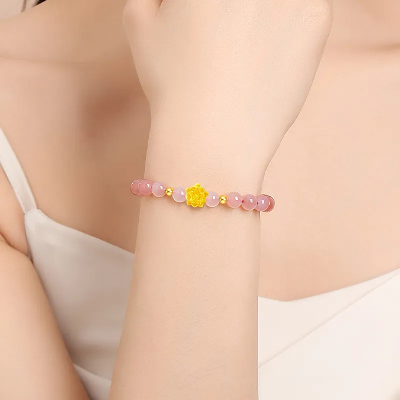 ALLOVE Lotus Fortune Bead Gradient Solid Gold Fixed Price Gold Bracelet Women's-1