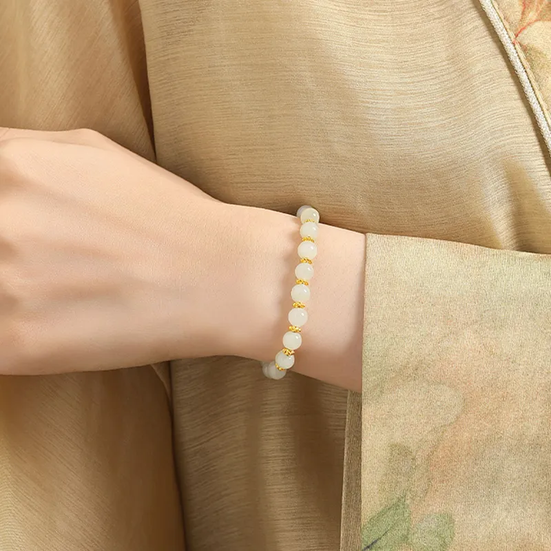 ALLOVE Hetian Jade Bracelets Pale Greenish White Jade Women's-2