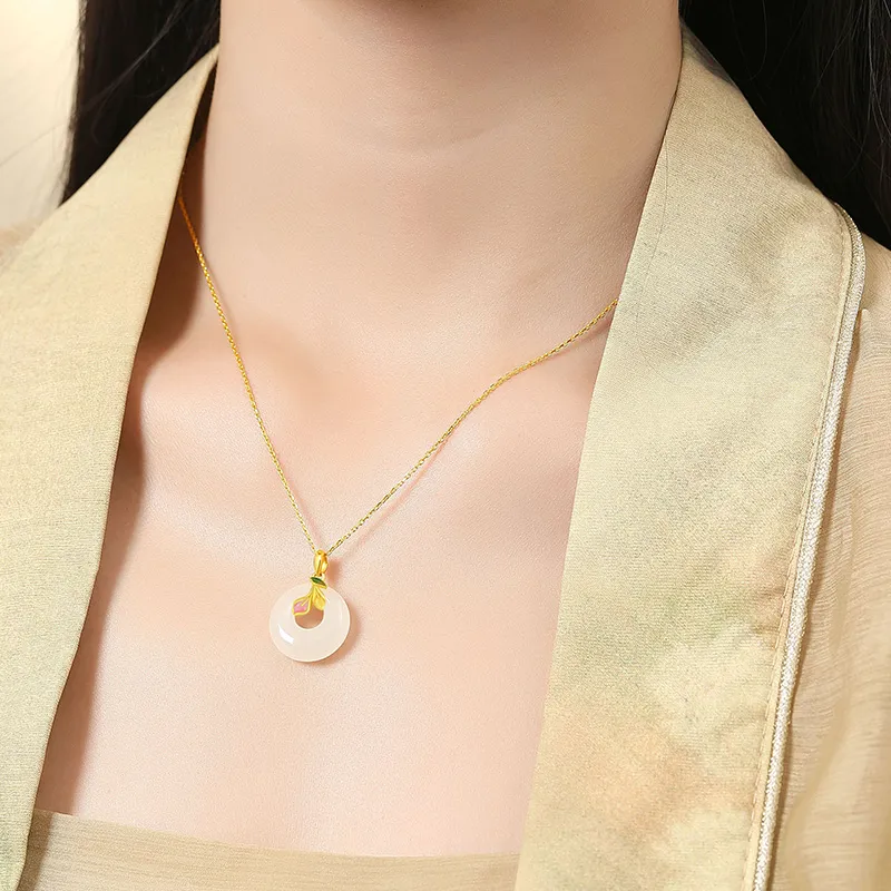 ALLOVE Hetian Jade Necklaces Pale Greenish White Jade Women's-4