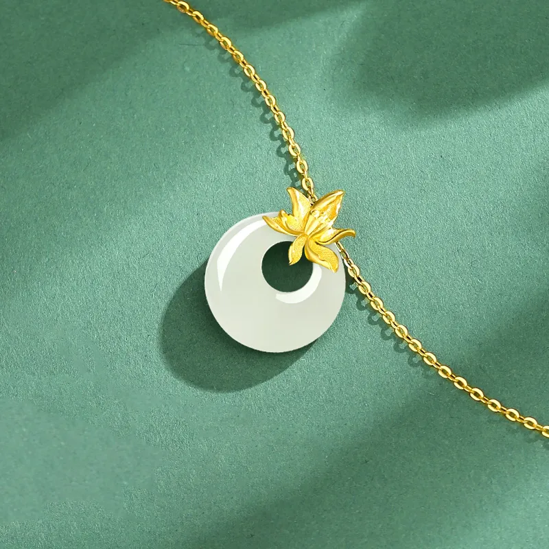 ALLOVE Hetian Jade Necklaces Pale Greenish White Jade Women's-5