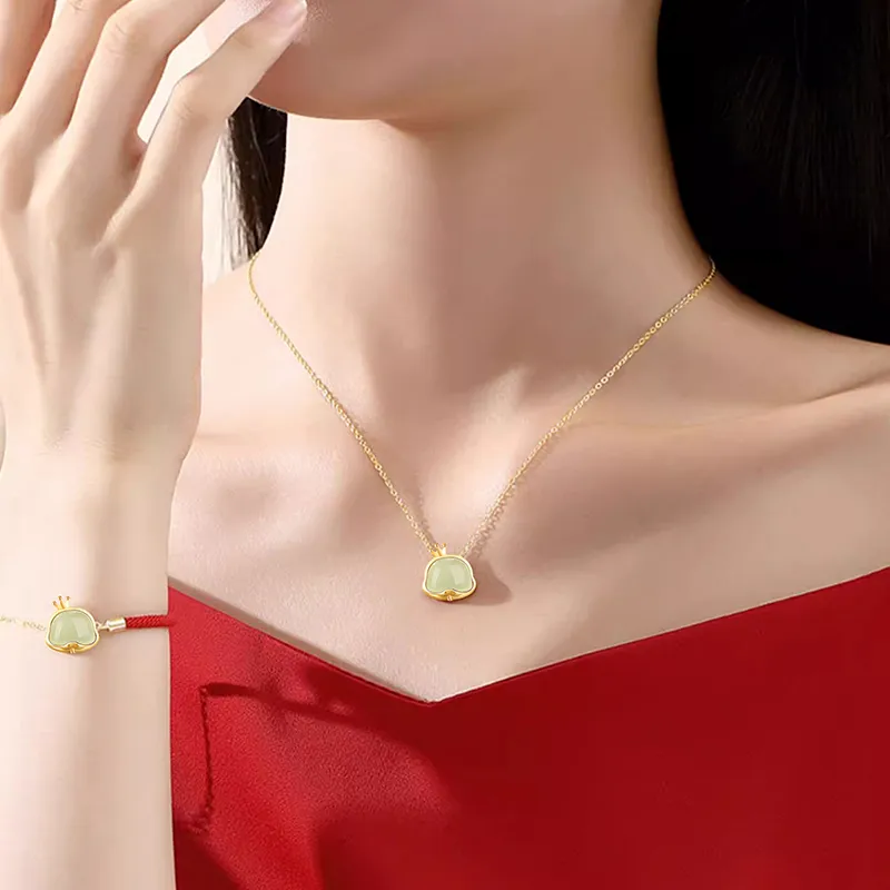 ALLOVE Hetian Jade Bracelets Pale Greenish White Jade Women's-5