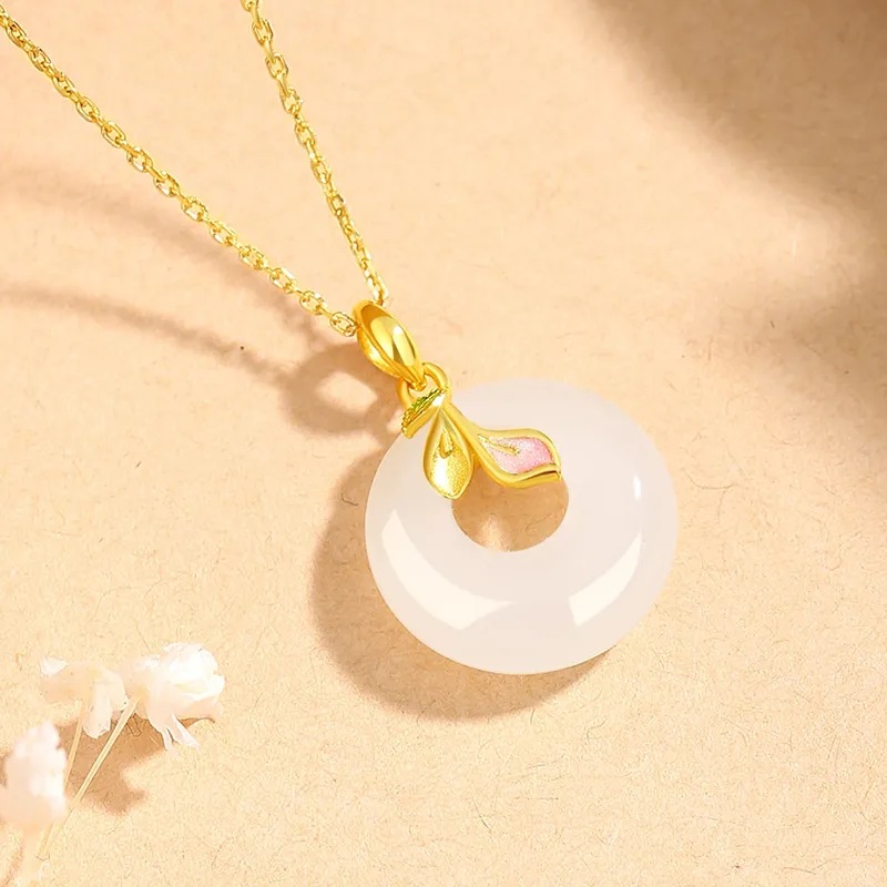 ALLOVE Hetian Jade Necklaces Pale Greenish White Jade Women's-2