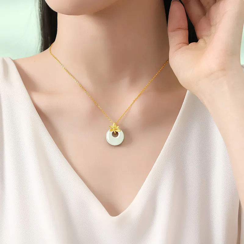 ALLOVE Hetian Jade Necklaces Pale Greenish White Jade Women's-4