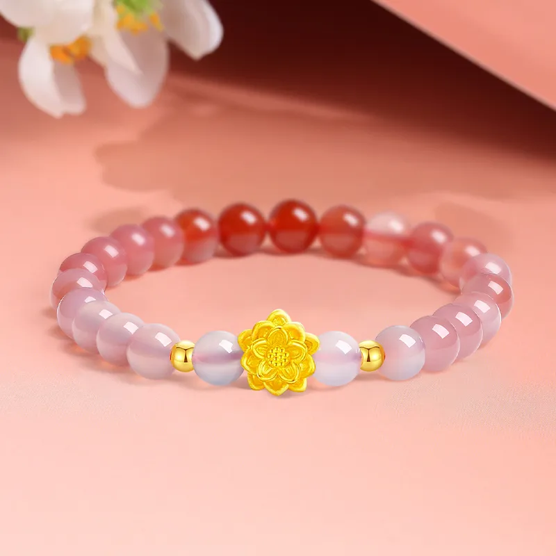 ALLOVE Lotus Fortune Bead Gradient Solid Gold Fixed Price Gold Bracelet Women's-2