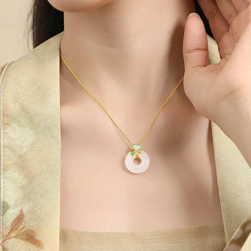 ALLOVE Hetian Jade Necklaces Pale Greenish White Jade Women's-3