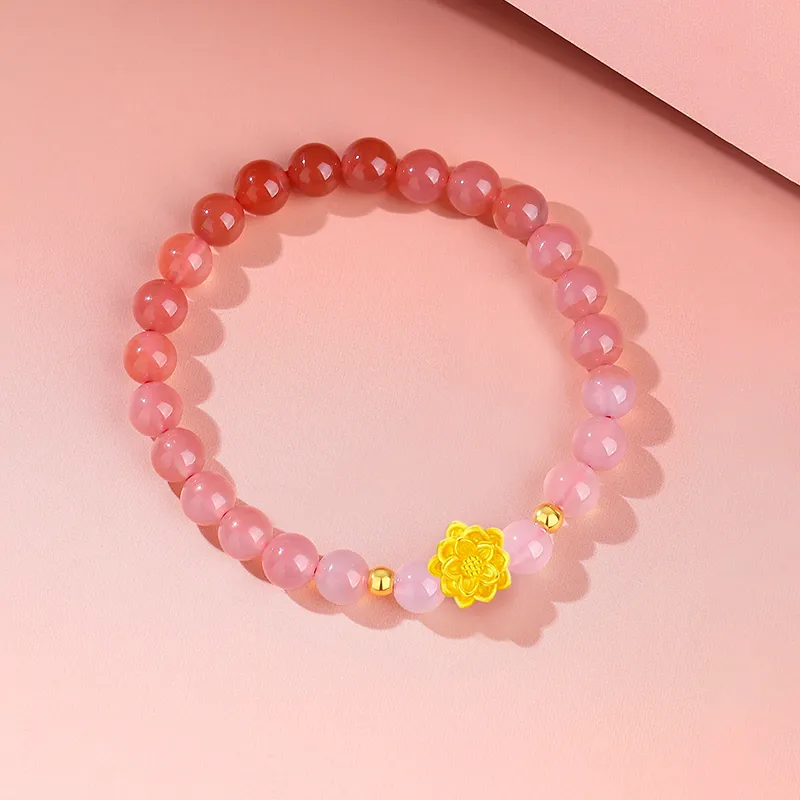 ALLOVE Lotus Fortune Bead Gradient Solid Gold Fixed Price Gold Bracelet Women's-3