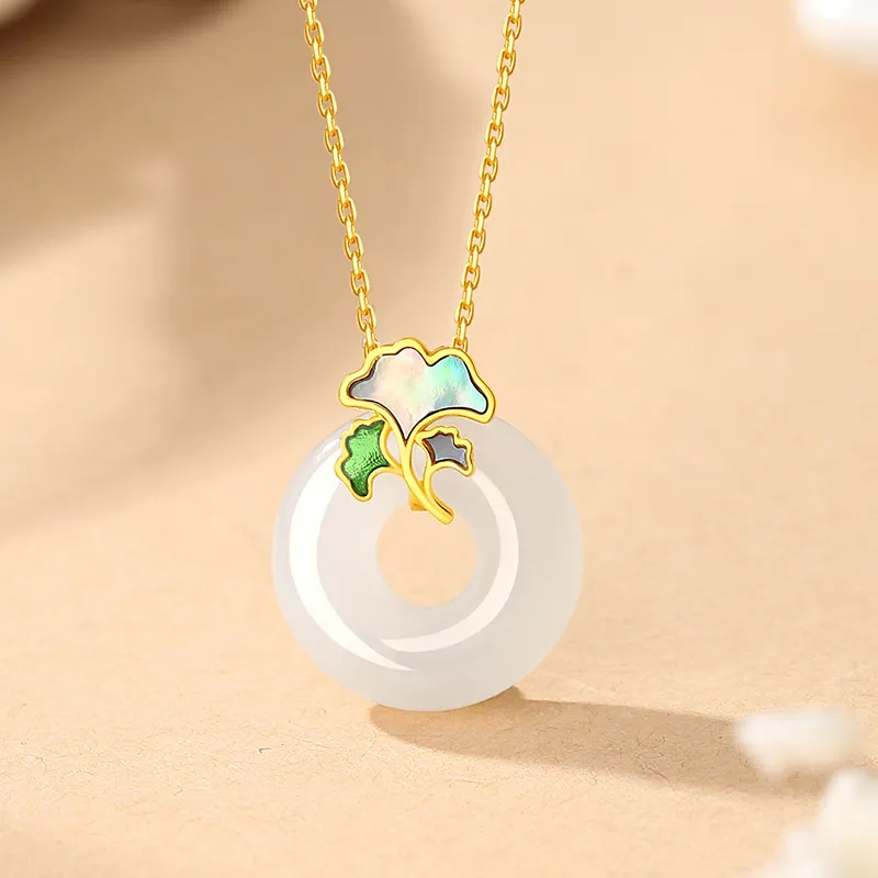 ALLOVE Hetian Jade Necklaces Pale Greenish White Jade Women's-1