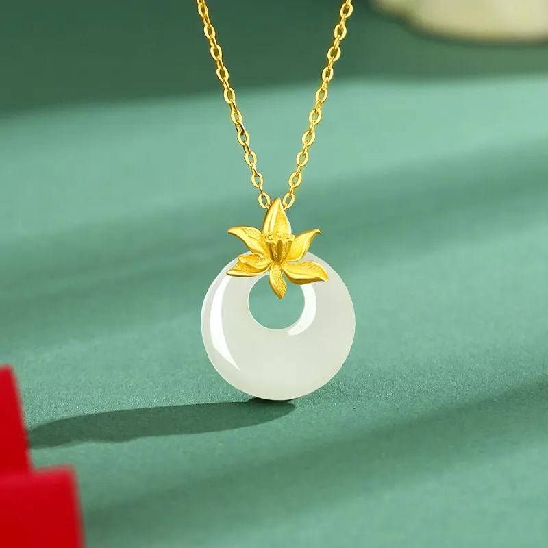 ALLOVE Hetian Jade Necklaces Pale Greenish White Jade Women's-1