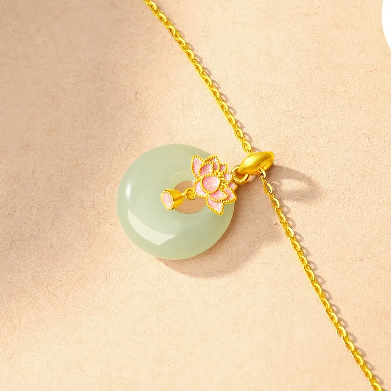 ALLOVE Necklaces Pale Greenish White Jade Women's-5