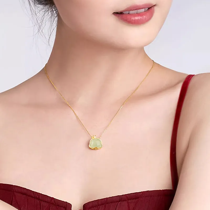 ALLOVE Hetian Jade Necklaces Pale Greenish White Jade Women's-4