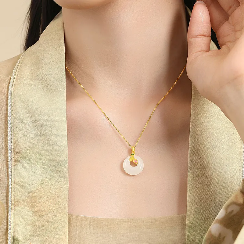 ALLOVE Hetian Jade Necklaces Pale Greenish White Jade Women's-3