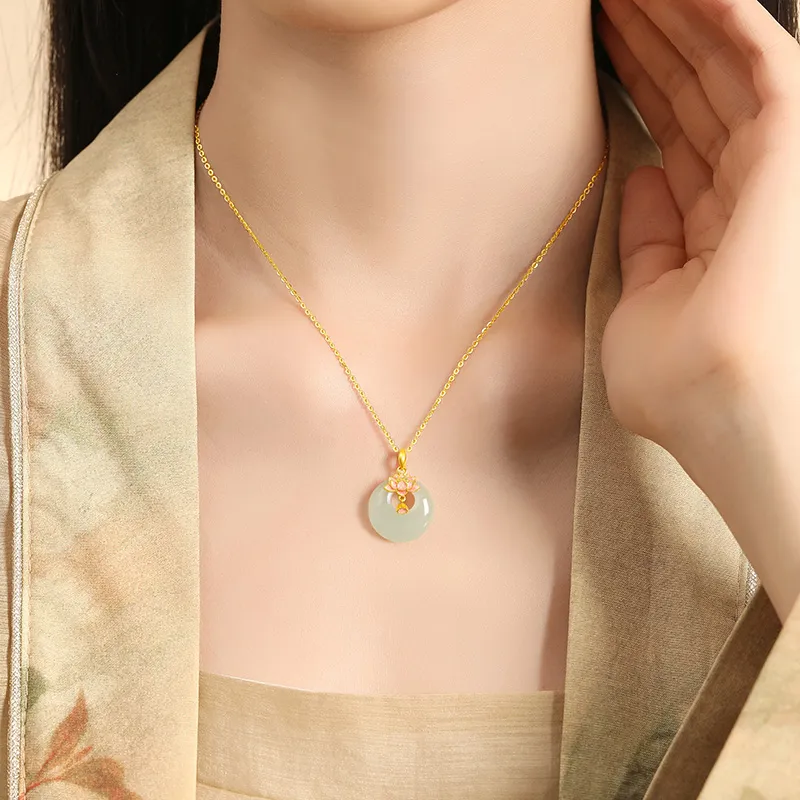 ALLOVE Necklaces Pale Greenish White Jade Women's-3