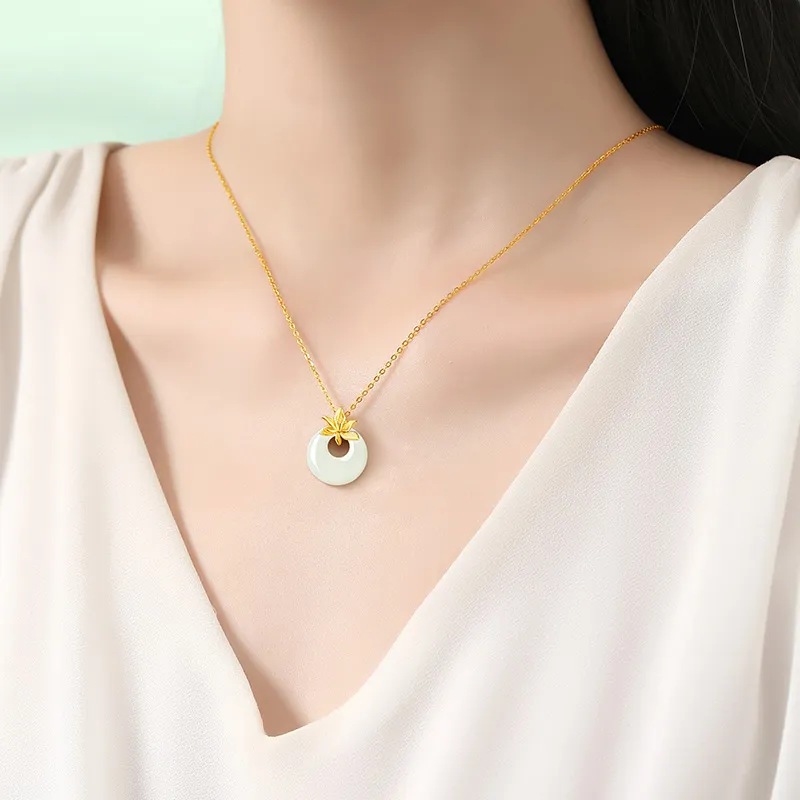 ALLOVE Hetian Jade Necklaces Pale Greenish White Jade Women's-3
