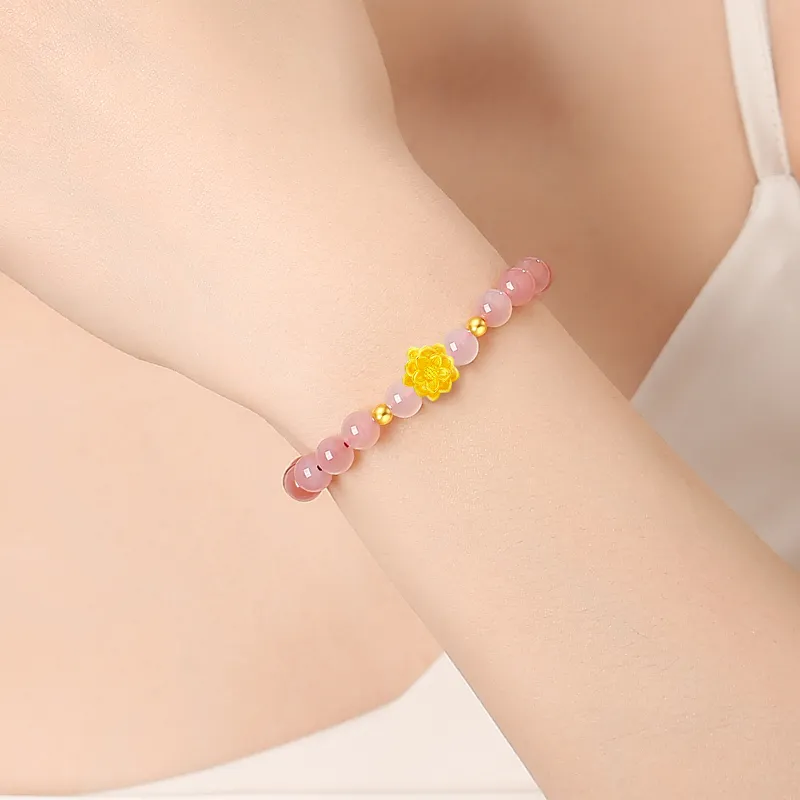 ALLOVE Lotus Fortune Bead Gradient Solid Gold Fixed Price Gold Bracelet Women's-5
