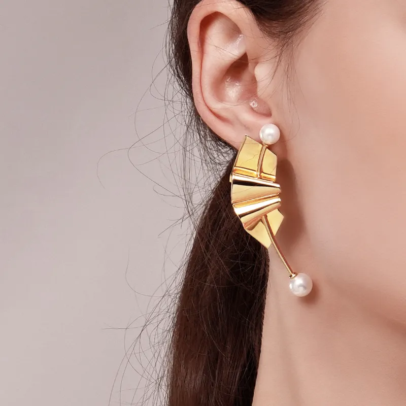 BABYBEI 925 Sterling Silver Pearl Gold Individual Quality Creative Niche Design Earrings Women's-4