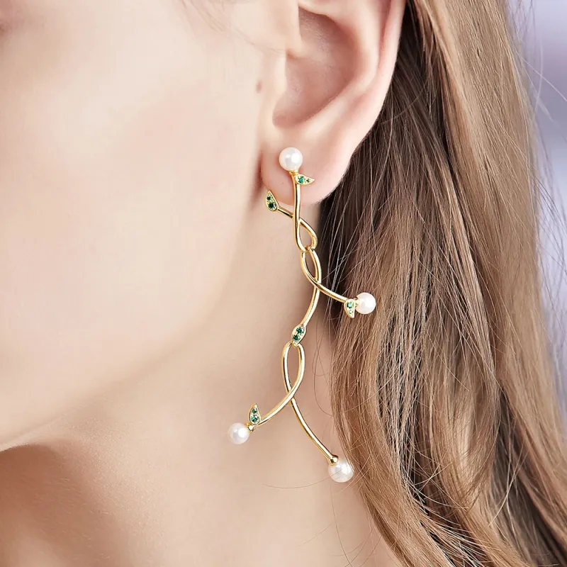 BABYBEI Shell Pearl Earrings Women's Gold-4