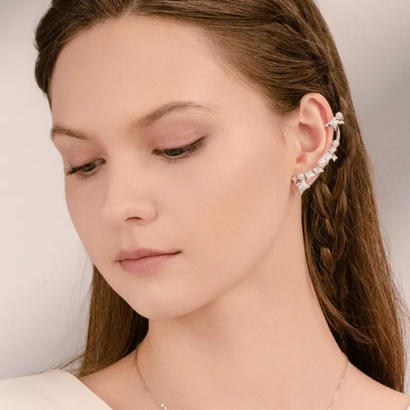 BABYBEI 925 Sterling Silver 18K White Gold Plated Shell Pearl Earrings Women's-1