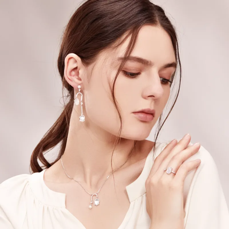 BABYBEI 925 Sterling Silver Mother Of Pearl Floral Long Face Lifting Fresh Ethereal Quality Earrings Women's-1