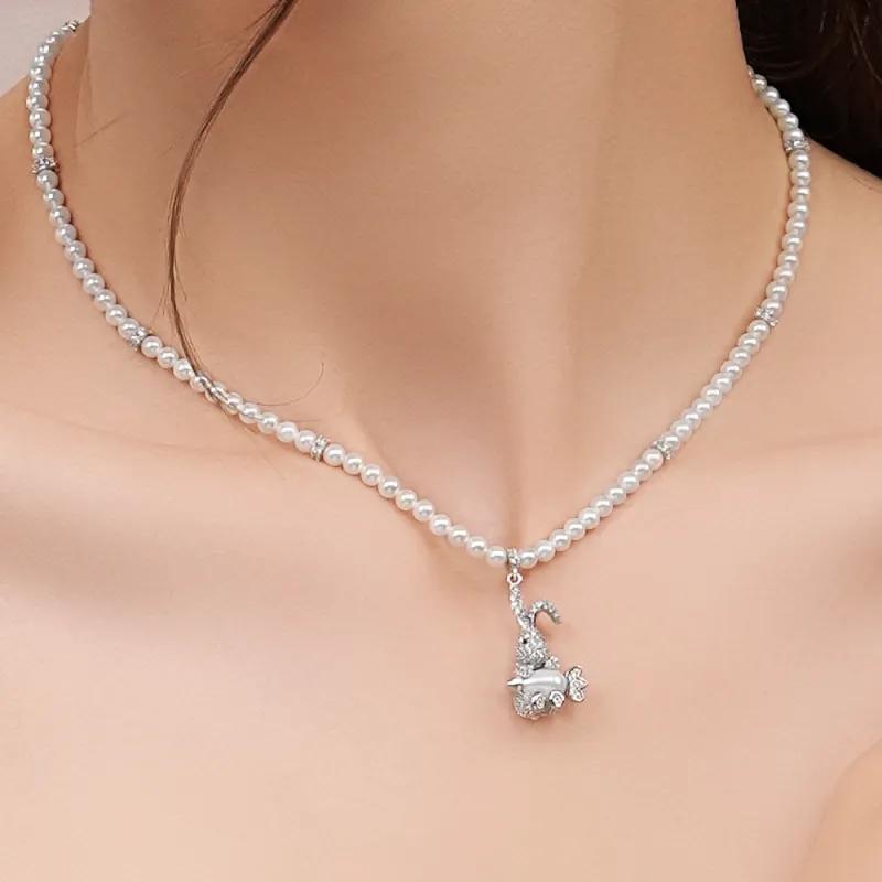BABYBEI 925 Sterling Silver Pearl Chinese Zodiac Cute And Delicate Creative Niche Design Collarbone Chain Women's-2