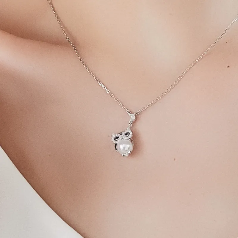 BABYBEI 925 Sterling Silver With 18K White Gold Plating Shell Pearl Synthetic Cubic Zirconia Necklaces Women's-2