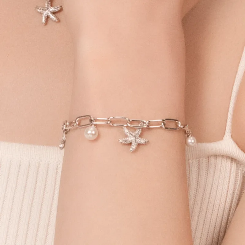 BABYBEI 925 Sterling Silver Pearl Dynamic Individual Design Chain Trendy Sparkling Ocean Style Bracelets Women's-2
