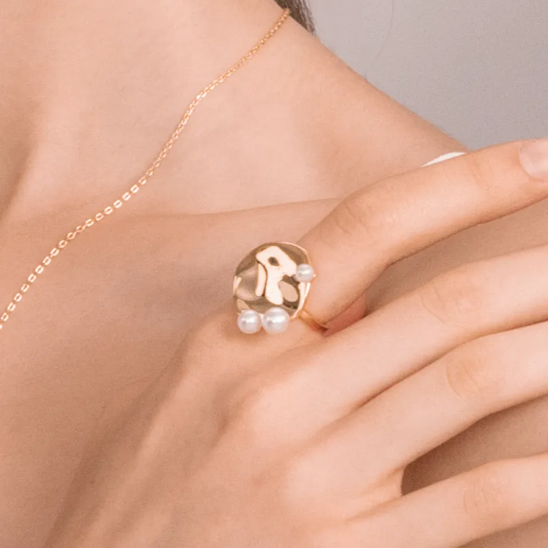 BABYBEI 925 Sterling Silver 18K Gold Plated Shell Pearl Rings Women's-2