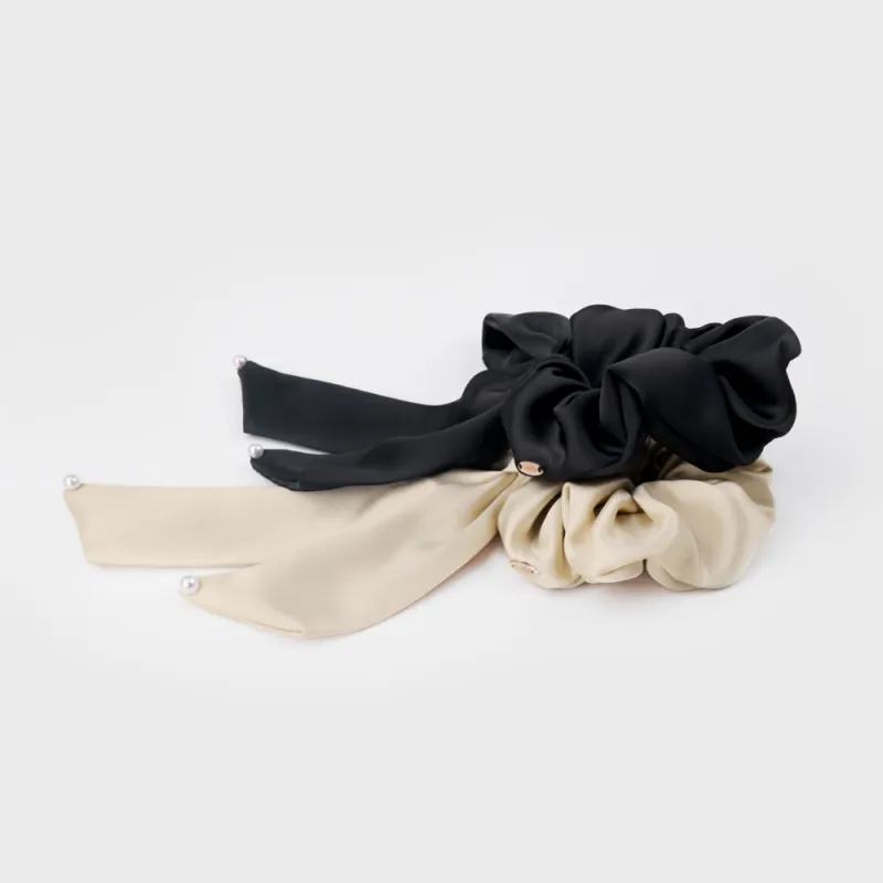 BABYBEI Hair Tie Elegant French Gentle Bowknot Black Beige Hair Accessories Women's-3
