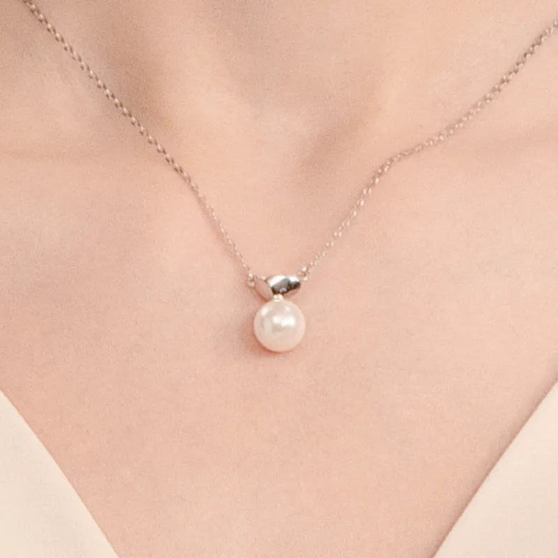 BABYBEI 925 Sterling Silver 18K White Gold Plated Shell Pearl Necklaces Women's-2