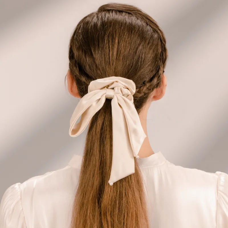 BABYBEI Hair Tie Elegant French Gentle Bowknot Black Beige Hair Accessories Women's-2