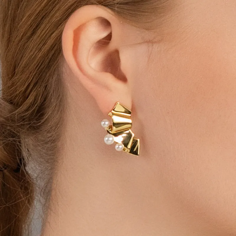 BABYBEI Shell Pearl Stud Earrings Women's-4