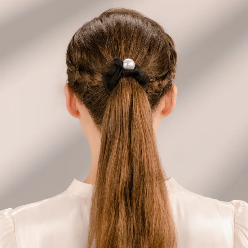 BABYBEI Pleated Ethereal Sweet Style Minimalist Style Advanced Gentle Black Beige Hair Tie Women's-2