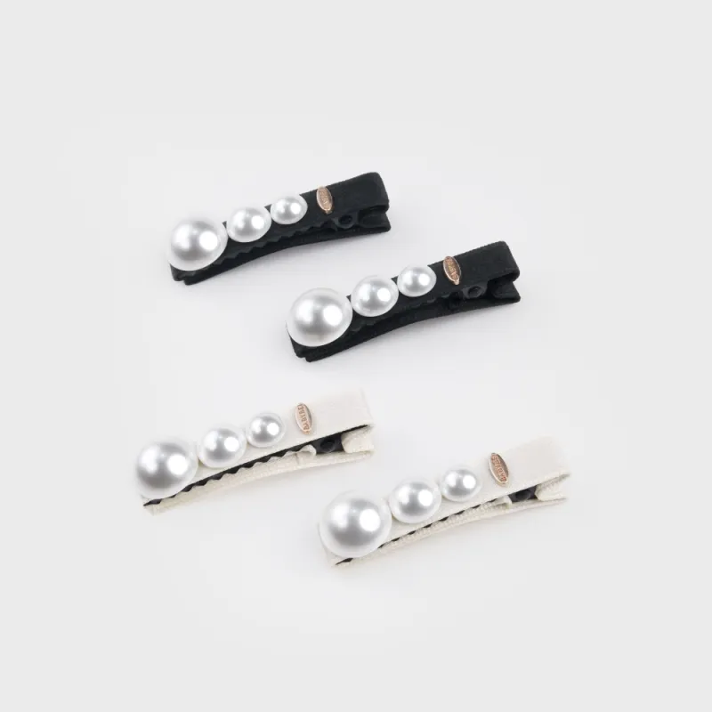 BABYBEI One Button Minimalist Style Versatile Black Beige Hair Clips Women's-3