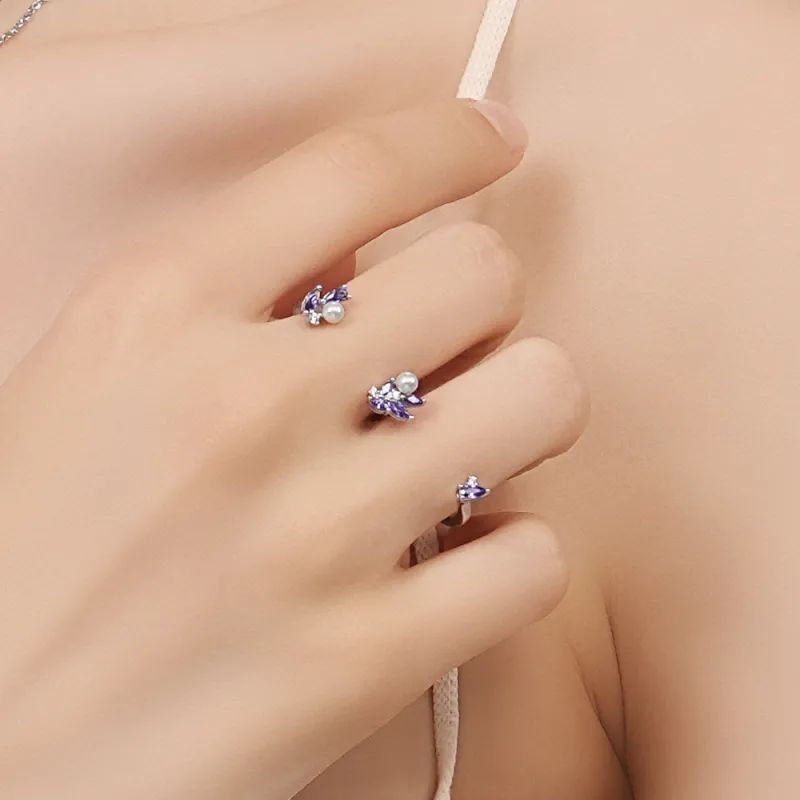 BABYBEI 925 Sterling Silver Shell Pearl Open Ended Purple Dreamy Unique Design Rings Women's-2