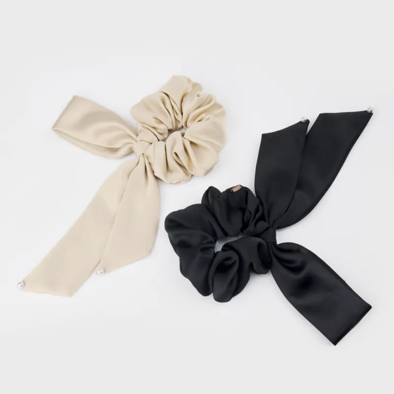 BABYBEI Hair Tie Elegant French Gentle Bowknot Black Beige Hair Accessories Women's-4