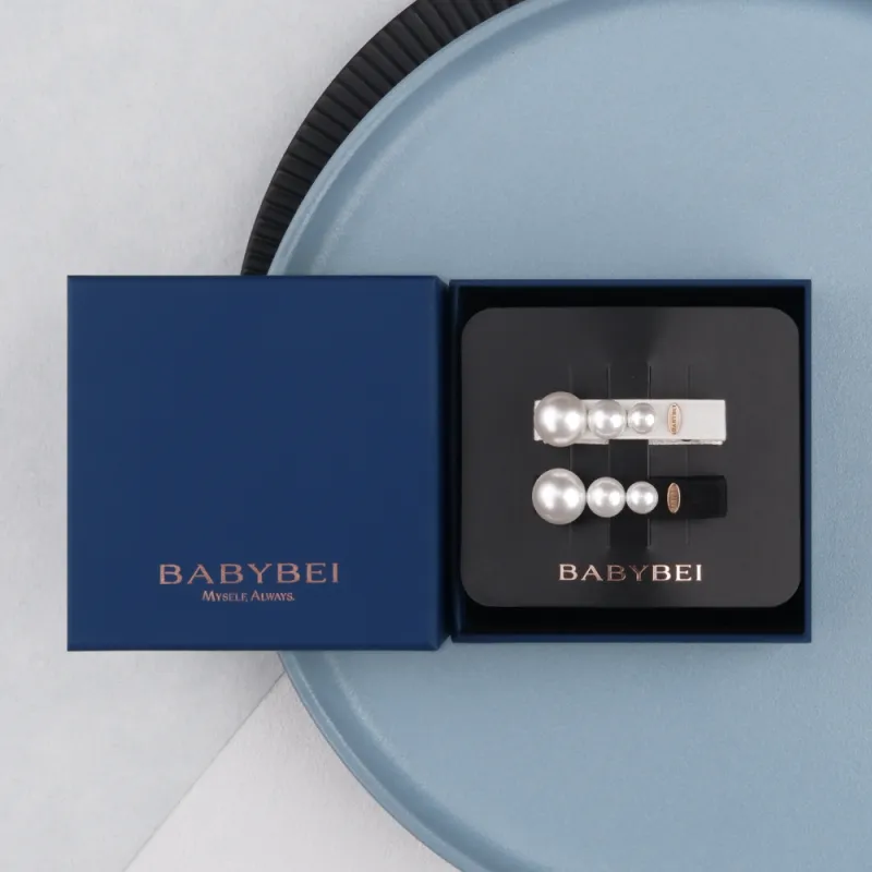 BABYBEI One Button Minimalist Style Versatile Black Beige Hair Clips Women's-1