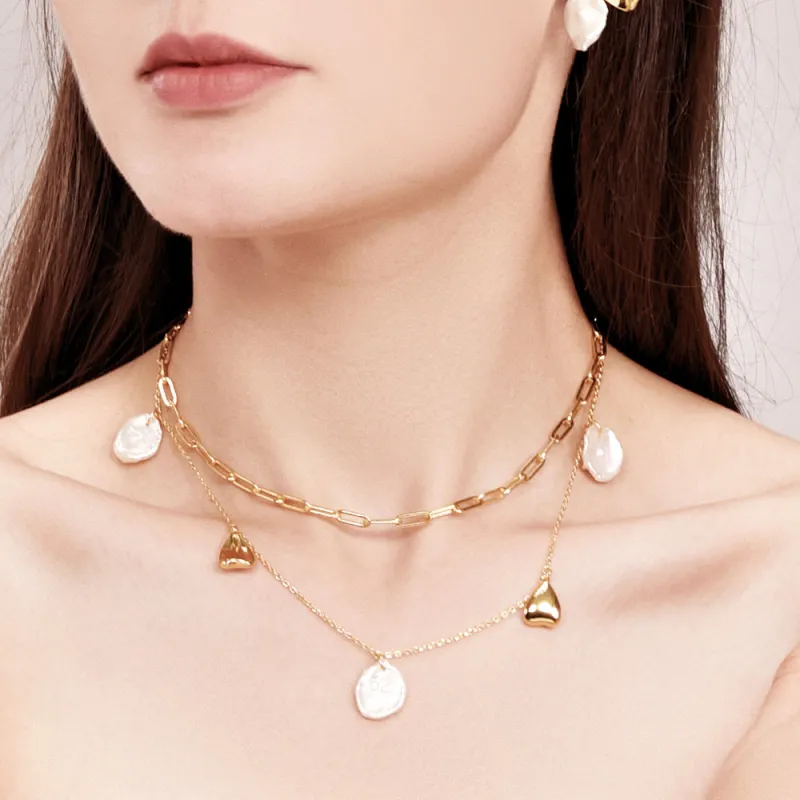 BABYBEI 925 Sterling Silver, Baroque Pearl Necklaces Women's Gold-2