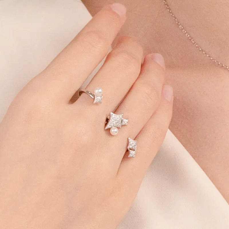 BABYBEI 925 Sterling Silver 18K White Gold Plated Shell Pearl Rings Women's-2