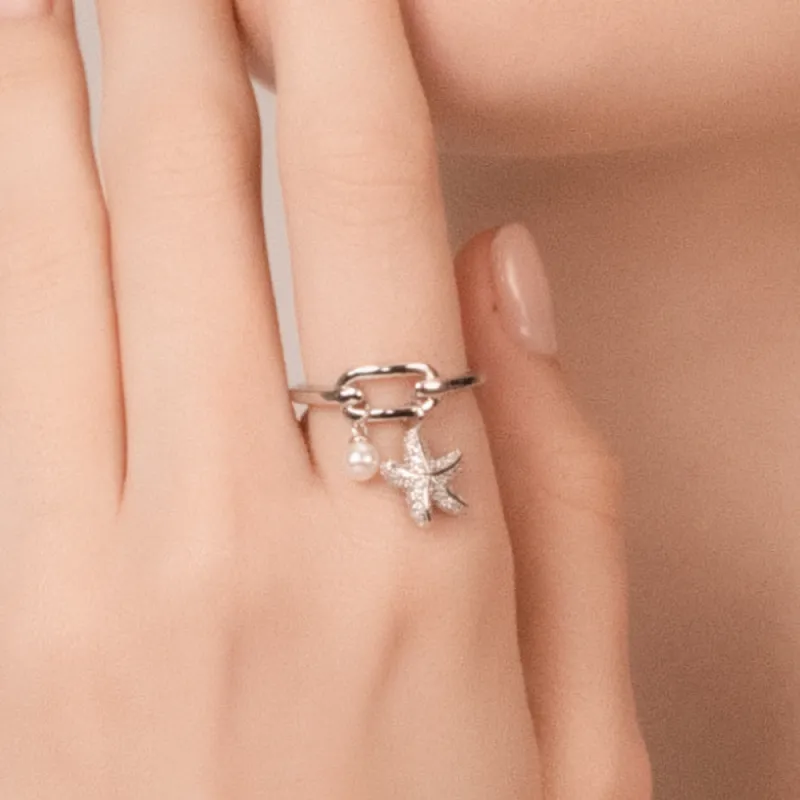 BABYBEI 925 Sterling Silver Pearl Dynamic Fresh Niche Individual Design Sparkling Ocean Style Rings Women's-2
