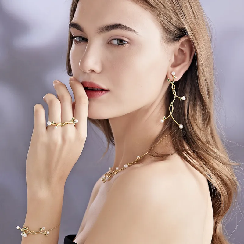 BABYBEI Shell Pearl Earrings Women's Gold-1