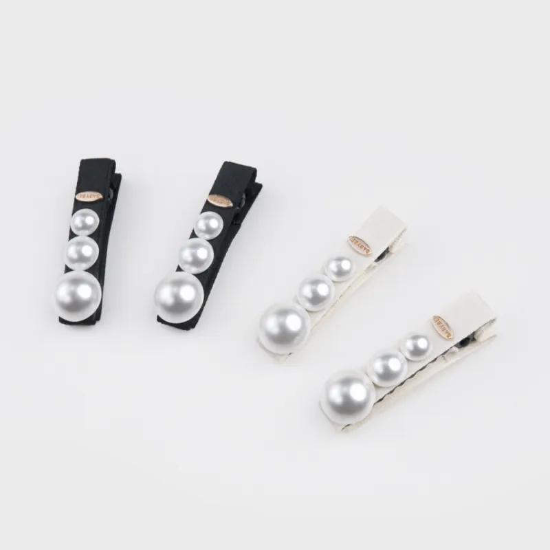BABYBEI One Button Minimalist Style Versatile Black Beige Hair Clips Women's-2