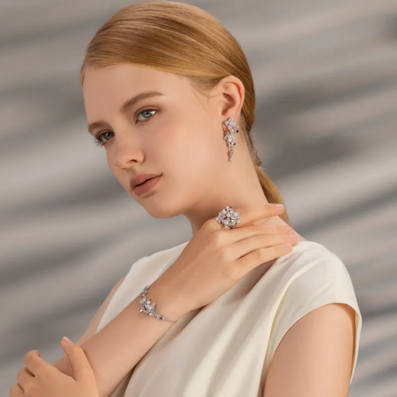 BABYBEI 925 Silver Plated In 18K White Gold Clip On Earrings Women's-2