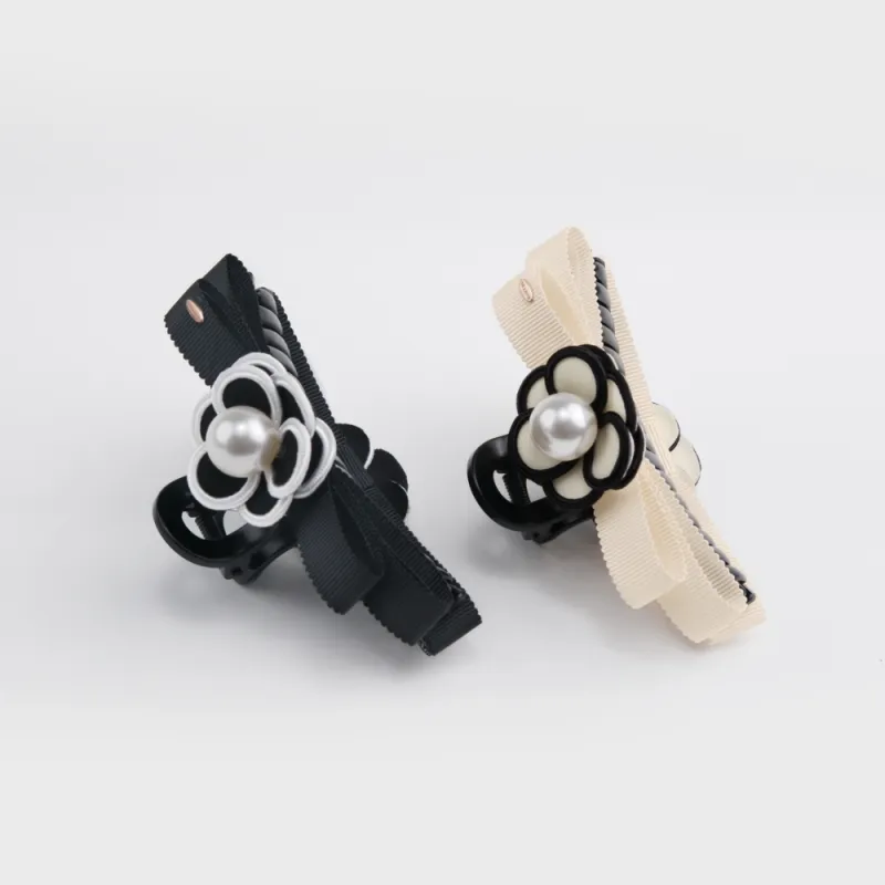 BABYBEI Bowknot Shark Clip in Camellia In Black Beige Hair Accessories Women's-2