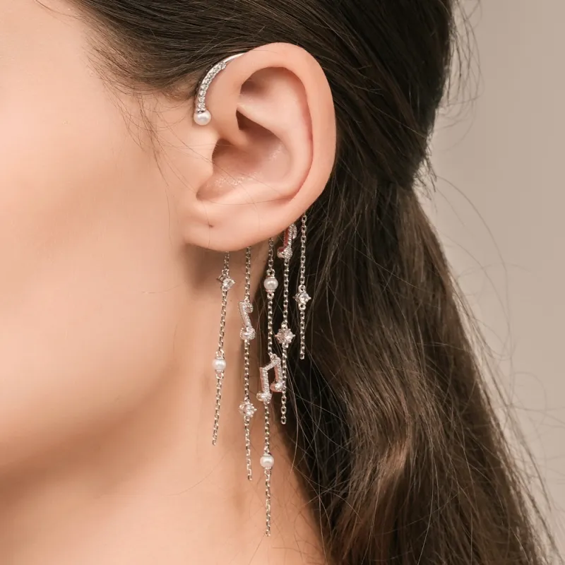 BABYBEI 925 Sterling Silver Pearl No Hole Fairy Advanced Flowing Tassel Long Earrings Hoop Earrings Women's-2