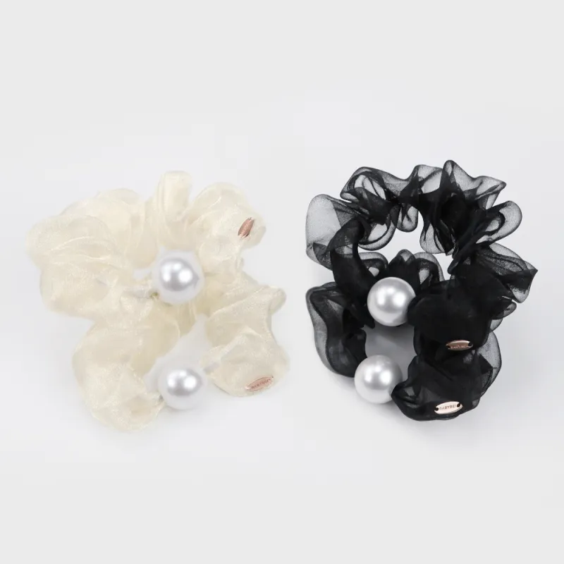 BABYBEI Pleated Ethereal Sweet Style Minimalist Style Advanced Gentle Black Beige Hair Tie Women's-4